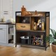 Rustic brown buffet server sideboard with steel doors, open shelves, and drawer for versatile kitchen storage.