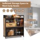Rustic brown buffet server sideboard with steel doors, drawer, and open compartments for versatile kitchen storage.