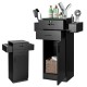 Salon station storage cabinet in black with 6 hair dryer holders, 2 drawers, and ample storage for beauty tools.