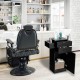 Salon station storage cabinet in black with 6 hair dryer holders, featuring pull-out drawers and ample storage for.
