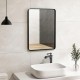 Rectangular wall mount bathroom mirror with solid steel frame, showcasing premium glass and versatile hanging options.