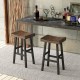 Solid wood saddle-seat stools with curved surfaces and footrests, ideal for home or cafe use, shown in a stylish.