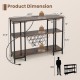 Industrial wine rack with three shelves, glass holders, and built-in charging station for versatile storage solutions.