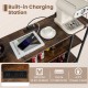 Industrial wine rack with built-in charging station, featuring 2 AC outlets and 2 USB ports for convenient storage.