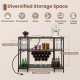 Industrial wine rack with 3 large shelves, 15 bottle racks, and 2 glass holders for versatile storage and decor.