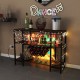 Industrial wine rack cabinet showcasing vibrant decor with lights, featuring ample storage space and a charging station.