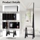 Close-up view of the black standing mirror jewelry cabinet, highlighting the durable metal hinge and magnetic door.
