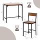 Bar table set featuring a natural wood grain finish with two stools, perfect for dining rooms or kitchens.
