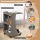 C-shaped gray rolling end table with 2 open shelves, ideal for books and cups, perfect for small spaces.