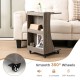 C-shaped rolling end table in gray with 2 shelves and smooth 360° wheels, perfect for living room or bedroom use.