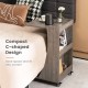 C-shaped gray rolling end table with 2-tier shelves, ideal for small spaces beside sofa or bed.