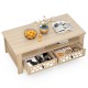 Natural 3-tier coffee table with 2 drawers, wide tabletop, and 5 support legs for versatile living room use.