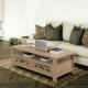 3-tier coffee table in natural finish with 2 drawers, wide tabletop, and 5 support legs for versatile living room use.