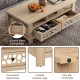 3-tier coffee table in natural finish with 2 drawers, 5 support legs, and smooth metal sliding rails for easy access.