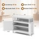 White kitchen buffet server sideboard showing dimensions, featuring 2 doors and an adjustable shelf for organized.