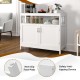 White kitchen buffet server sideboard with 2 doors, adjustable shelf, and non-slip foot pads for versatile storage.