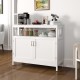 White kitchen buffet server sideboard featuring an open shelf and sturdy construction for easy access and lasting use.