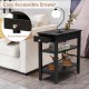 Black side end table with drawer and 2 open shelves, perfect for small spaces and home organization.