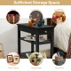 Black side end table featuring a storage drawer and two open shelves, designed for stylish and functional home.