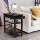 Black side end table with drawer and 2 open shelves, perfect for small spaces and modern home decor.
