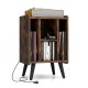 Vinyl record storage turntable stand in brown with 4 open shelves, ideal for living room or bedroom organization.