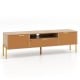 Mirrored TV stand with spacious tabletop, two storage cabinets, and a modern design for TVs up to 65 inches.
