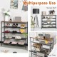 Industrial 5-tier metal shoe rack with 4 shelves, featuring a sturdy frame and ample storage for versatile use.