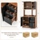 Detailed view of the 71-inch walnut kitchen pantry's adjustable shelves and spacious compartments for organized storage.