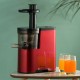 Slow masticating juicer in red, featuring a 4.8" wide feed plate for efficient juice extraction and easy operation.