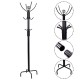 Metal coat rack with 12 hooks in black, featuring a sturdy base and elegant design for versatile room use.