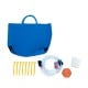 Blue carrying bag with stakes, hose, and repair kit for the Kids Gift Inflatable Water Slide Bounce Park.