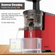 Slow masticating juicer with reverse cleaning feature, showcasing juice extraction for healthy, fresh beverages.