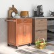 Wooden kitchen rolling storage cabinet with stainless steel top, featuring drawers and shelves for easy organization.