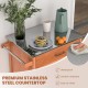 Wooden kitchen rolling storage cabinet with stainless steel top, featuring a compact design and easy mobility for.