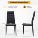 Dimensions of a black upholstered dining chair from a set of 4, featuring a high back and sturdy metal legs.