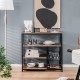4-tier industrial kitchen baker's rack in rustic brown with open shelves and 2 wire baskets for versatile storage.