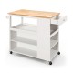 Kitchen island trolley cart with rubber wood countertop, adjustable shelves, and drawer, ideal for kitchen storage and.