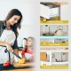 Kitchen island trolley cart with a rubber wood countertop, adjustable shelves, and slide-out drawer for versatile.
