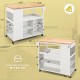 Kitchen island trolley cart with rubber wood countertop, adjustable shelves, and slide-out drawer for versatile storage.