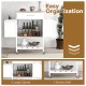 Rolling kitchen island cart in white with rubber wood countertop, large cabinet, and towel rack for versatile storage.