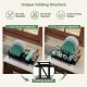 2-tier collapsible dish rack in black, featuring a removable drip tray and anti-slip foot pads for countertop stability.