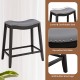 Upholstered bar stool with curved seat, gold nail accents, and solid rubber wood legs, perfect for dining or kitchen.