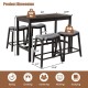 Bar table dimensions with 4 upholstered stools, showcasing space-saving design for dining rooms and kitchens.