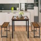 Compact brown dining table set with two benches, showcasing a smooth surface and stylish design for modern spaces.