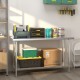 Stainless steel kitchen prep work table with adjustable undershelf, ideal for garage or restaurant use, shown with.