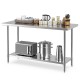 Stainless steel kitchen prep work table with adjustable undershelf, featuring a smooth surface and galvanized metal.
