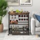 3-tier industrial buffet serving cart with wine rack, featuring a spacious tray top and smooth-rolling casters for easy.