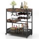 3-tier industrial buffet serving cart with wine rack, featuring a spacious top tray and removable second-tier tray for.