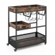 3-tier industrial buffet serving cart with wine rack, removable tray, and casters for easy movement in kitchen or bar.