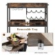 3-tier industrial buffet serving cart with removable tray, wine rack, and built-in handles for convenient mobility.